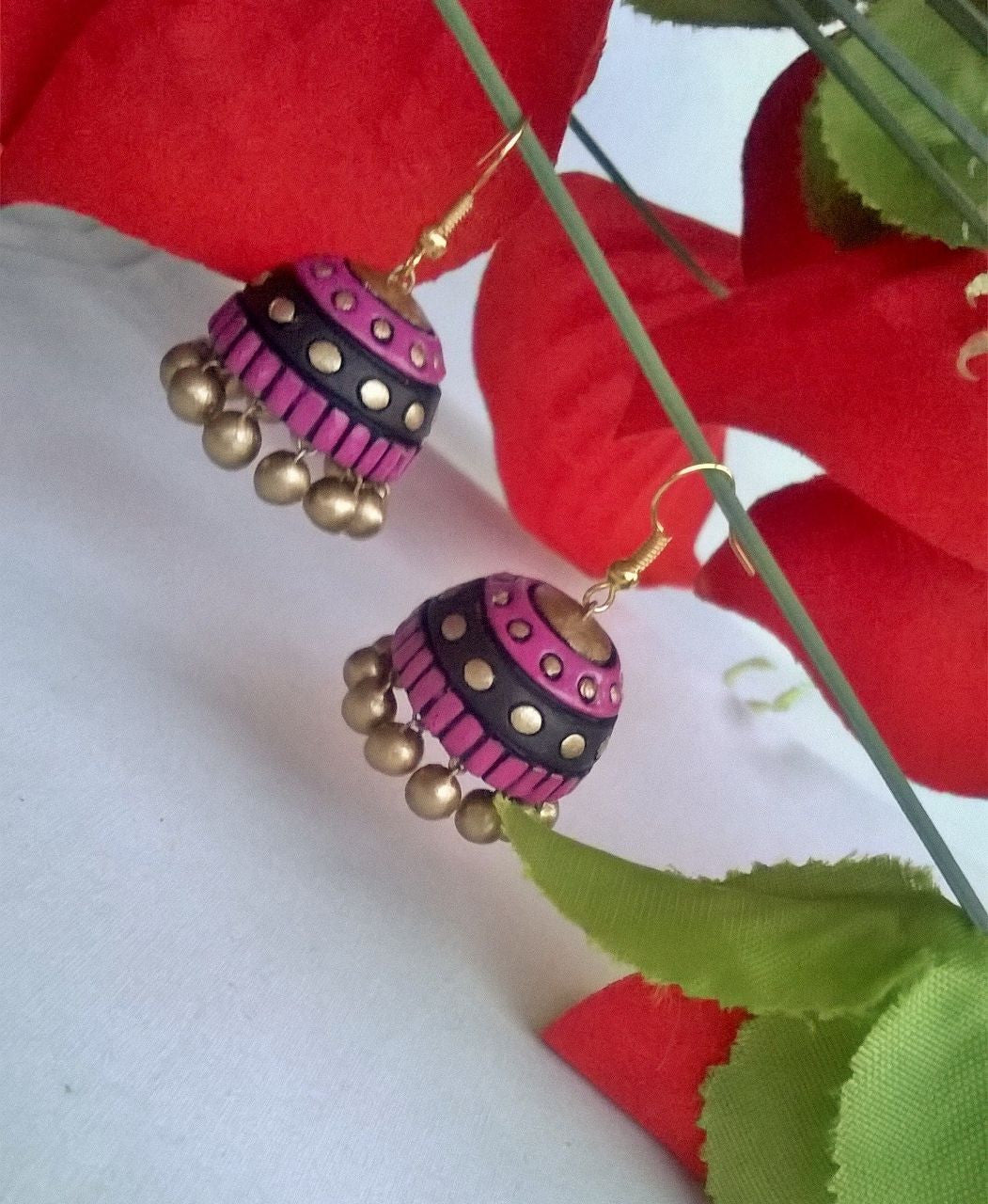 Black Purple Terracotta Jhumka – Fashionous - Main Image