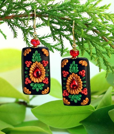 Black Rectangular Polymer Clay Earrings