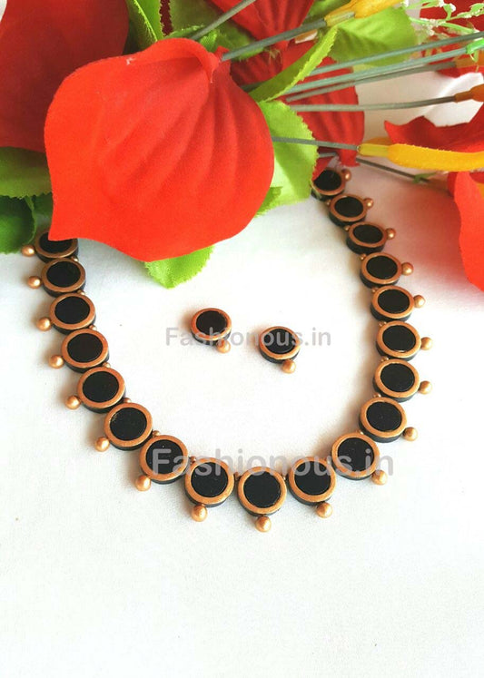 Black Round Button Terracotta Jewellery Set-TJS-072