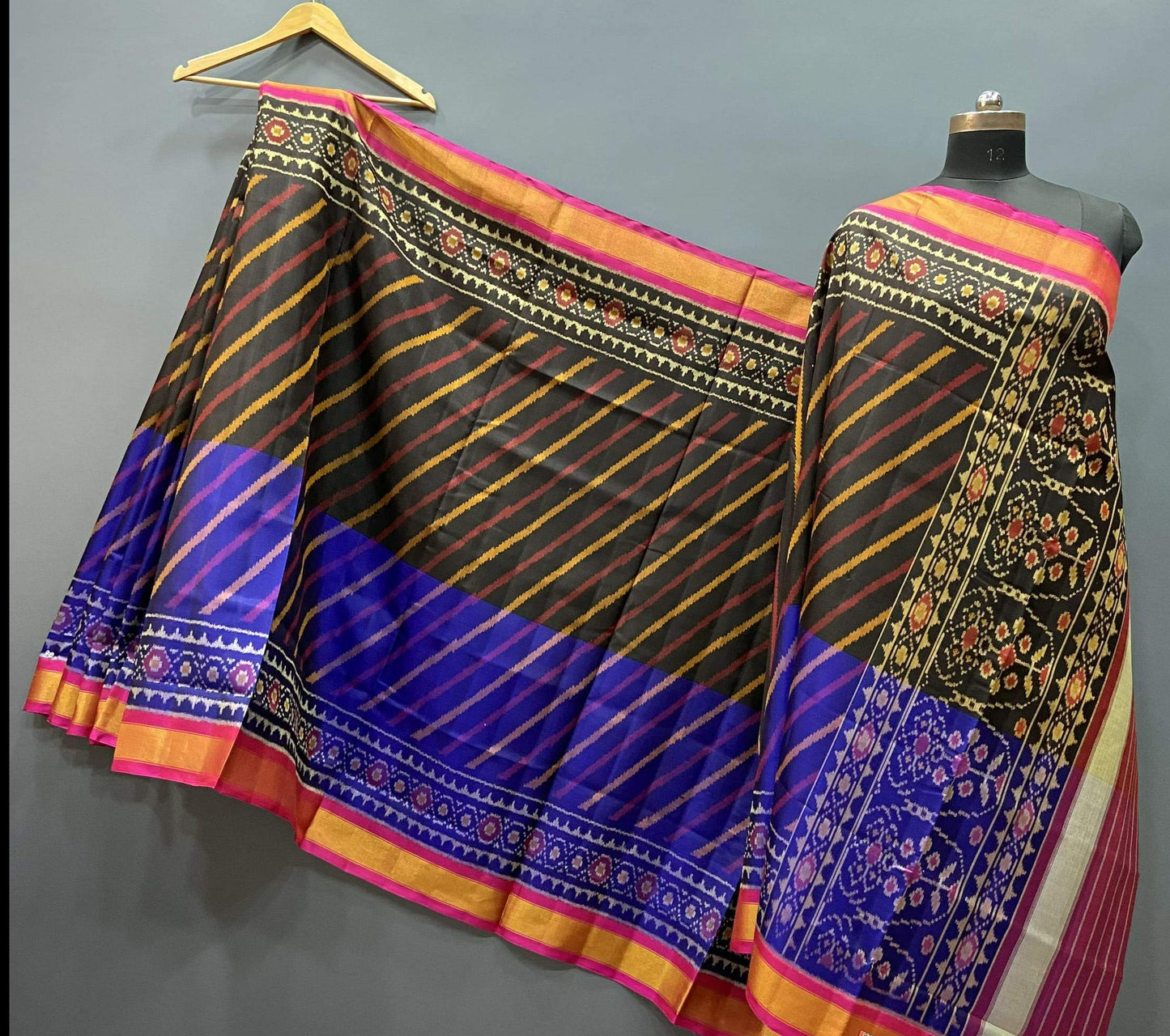 Black and Blue Pure Silk Patola Saree
