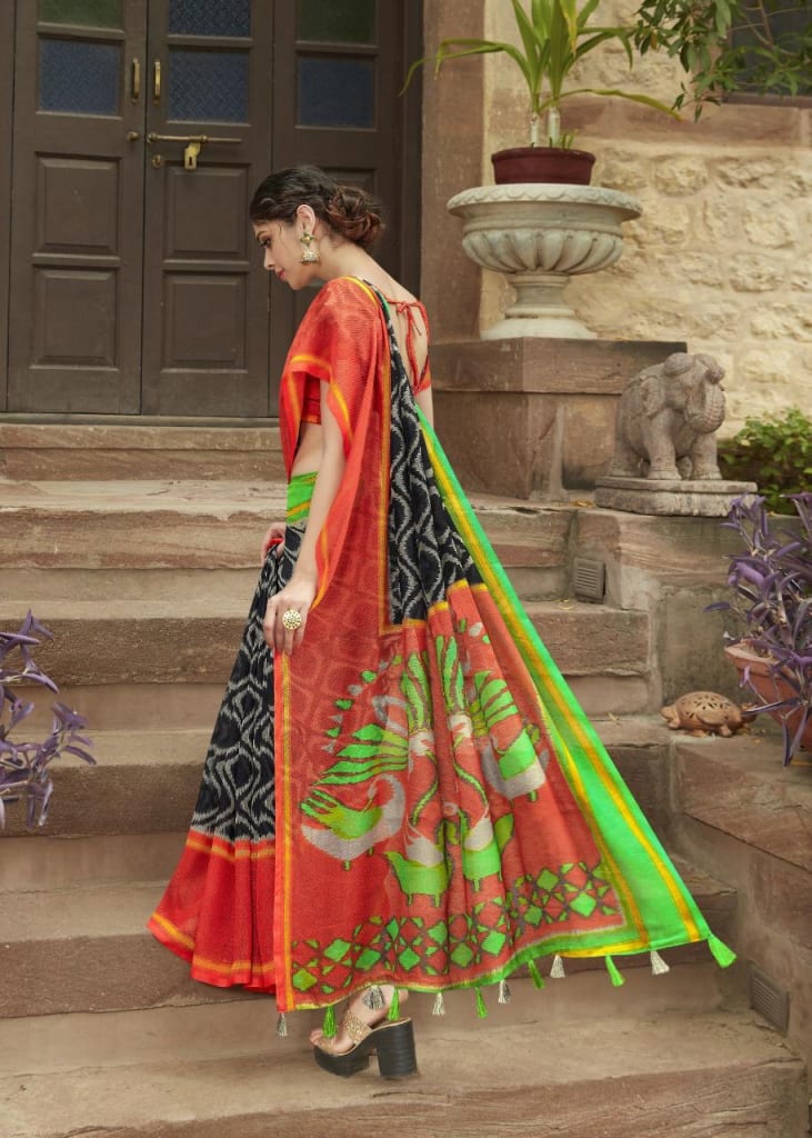 Black and Red Jute Saree-JS007
