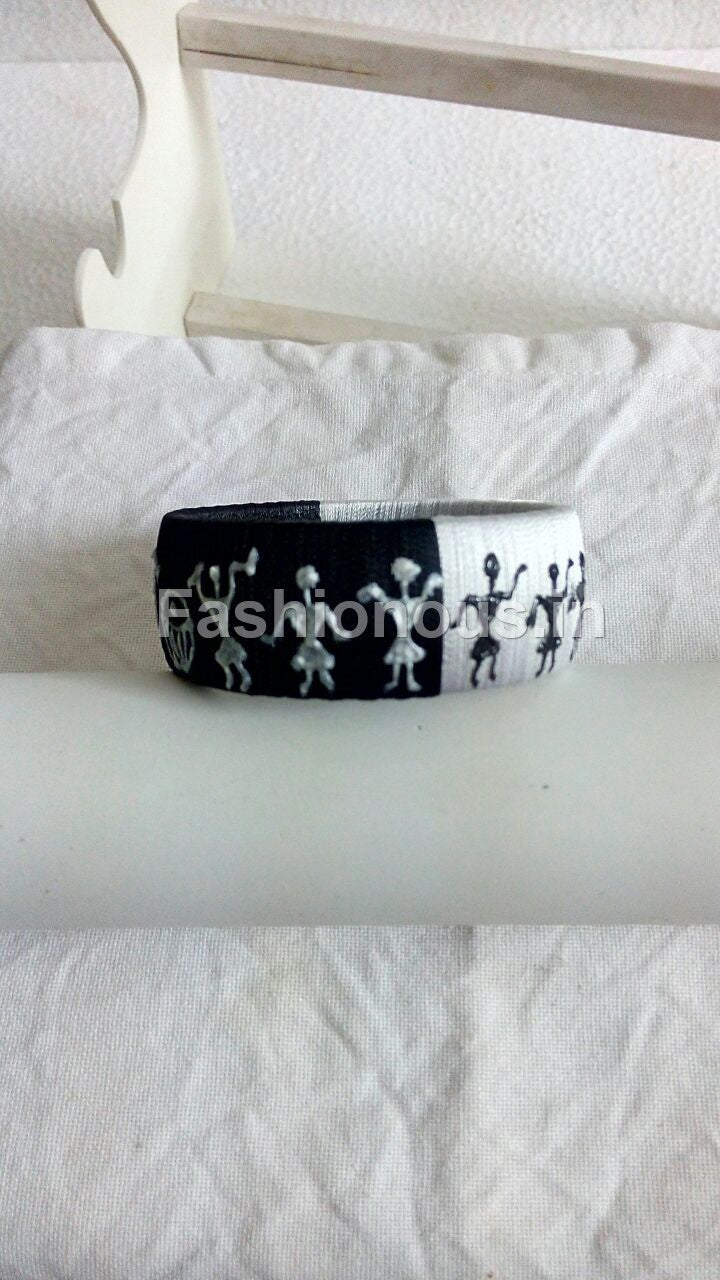 Black and Silver Designer Silk Thread Bangle