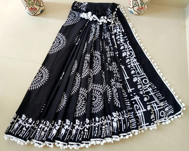 Black and White Cotton Saree-TCS037