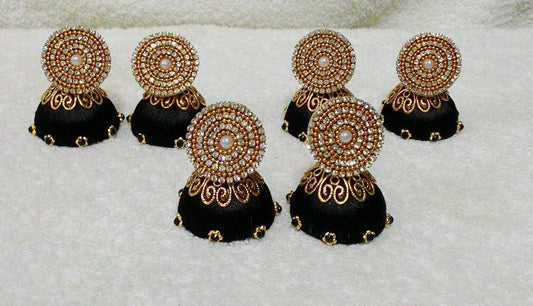 Black and gold silk thread designer jhumkas