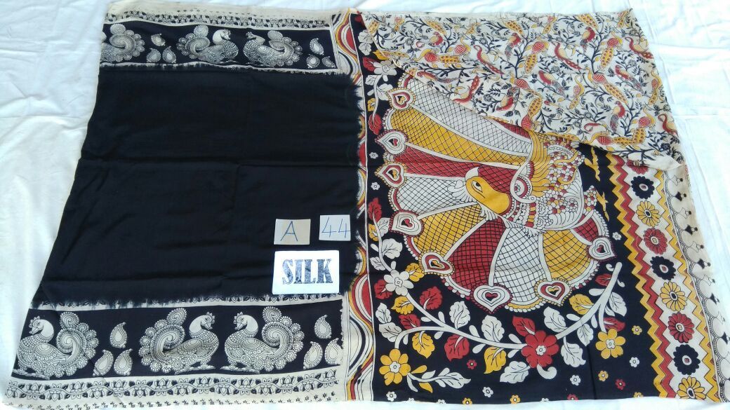 Black with Patil Pallu Silk Kalamkari Saree-KALAMKARI-0005