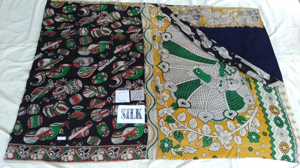 Black with Patil Pallu Silk Kalamkari Saree-KALAMKARI-0012