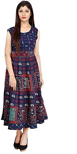 Jaipuri Printed Women's Cotton Long Dress Fashionous Jaipuri Printed Women's Cotton Long Dress Fashionous