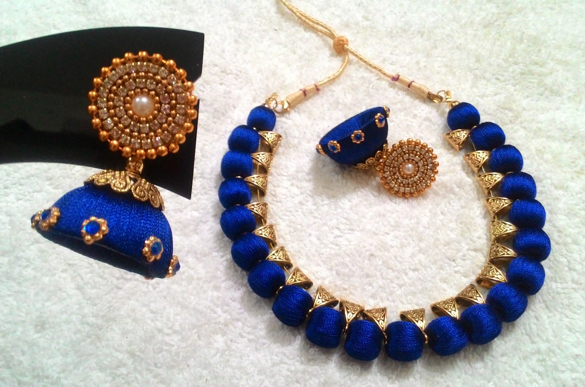 Blue Designer Silk Thread Jewellery Set - Main Image