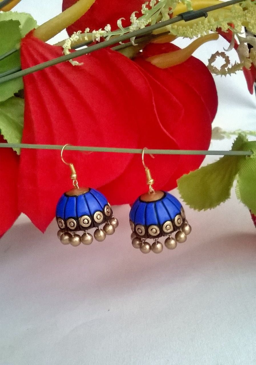 Blue & Gold Terracotta Jhumka