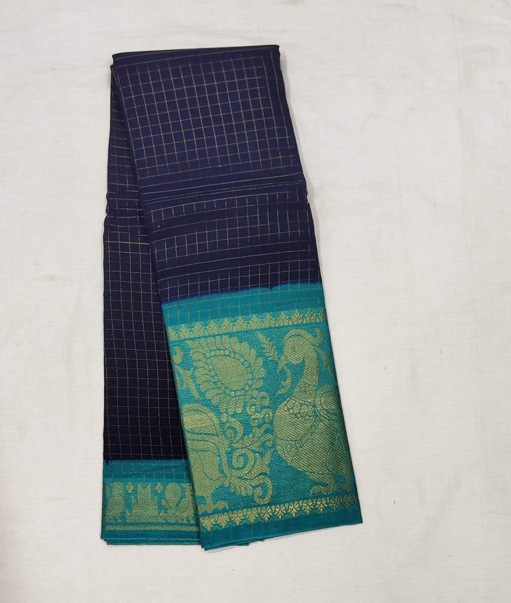 Blue Madurai Sungudi Saree with Large Border