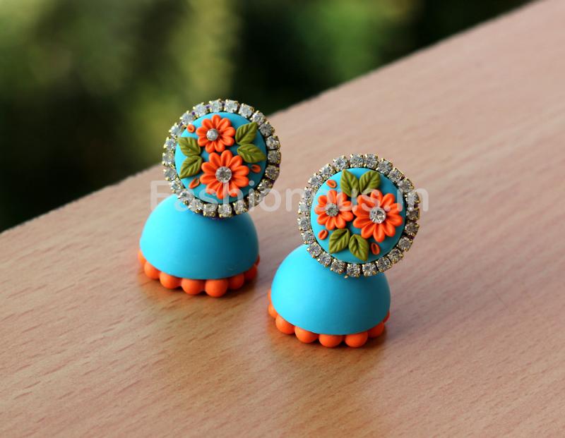 Blue Orange Floral Jhumka-ZAPCJH-031