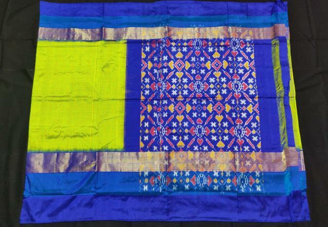 Parrot Green-Blue Pure Ikkat Silk Saree