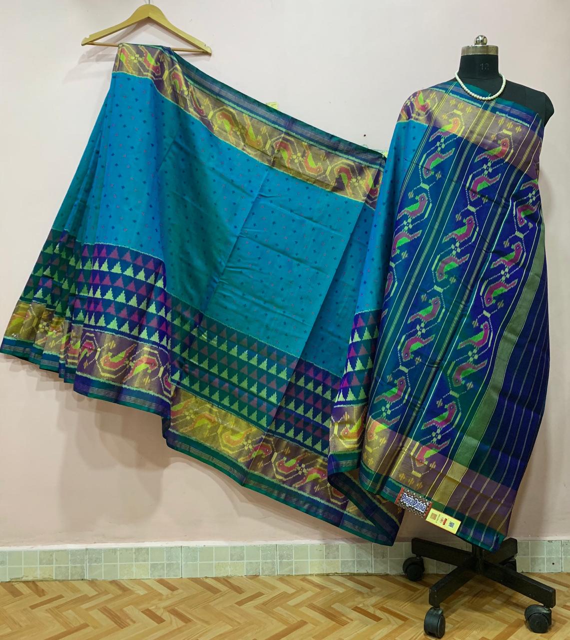 Blue Small Traingular Designed Patola Silk Saree-PSS1006