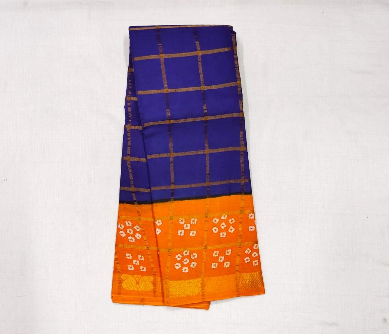 Blue Sungudi with Bandhani Print Border