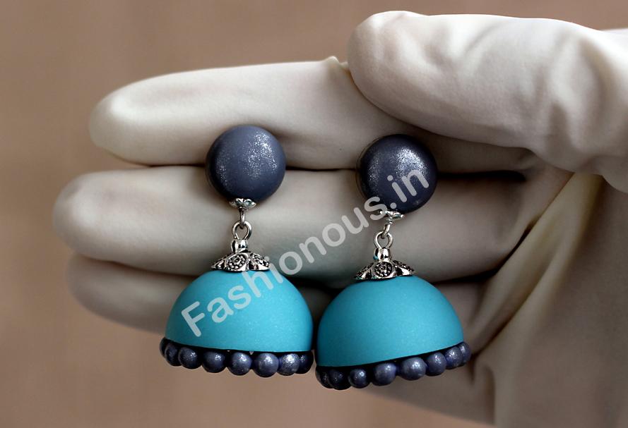 Blue and Gray Jhumka-ZAPCJH-002