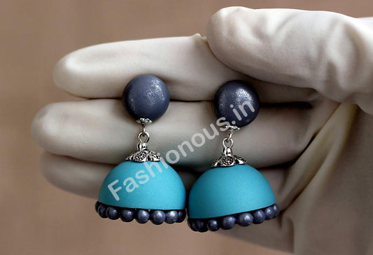 Blue and Gray Jhumka-ZAPCJH-002