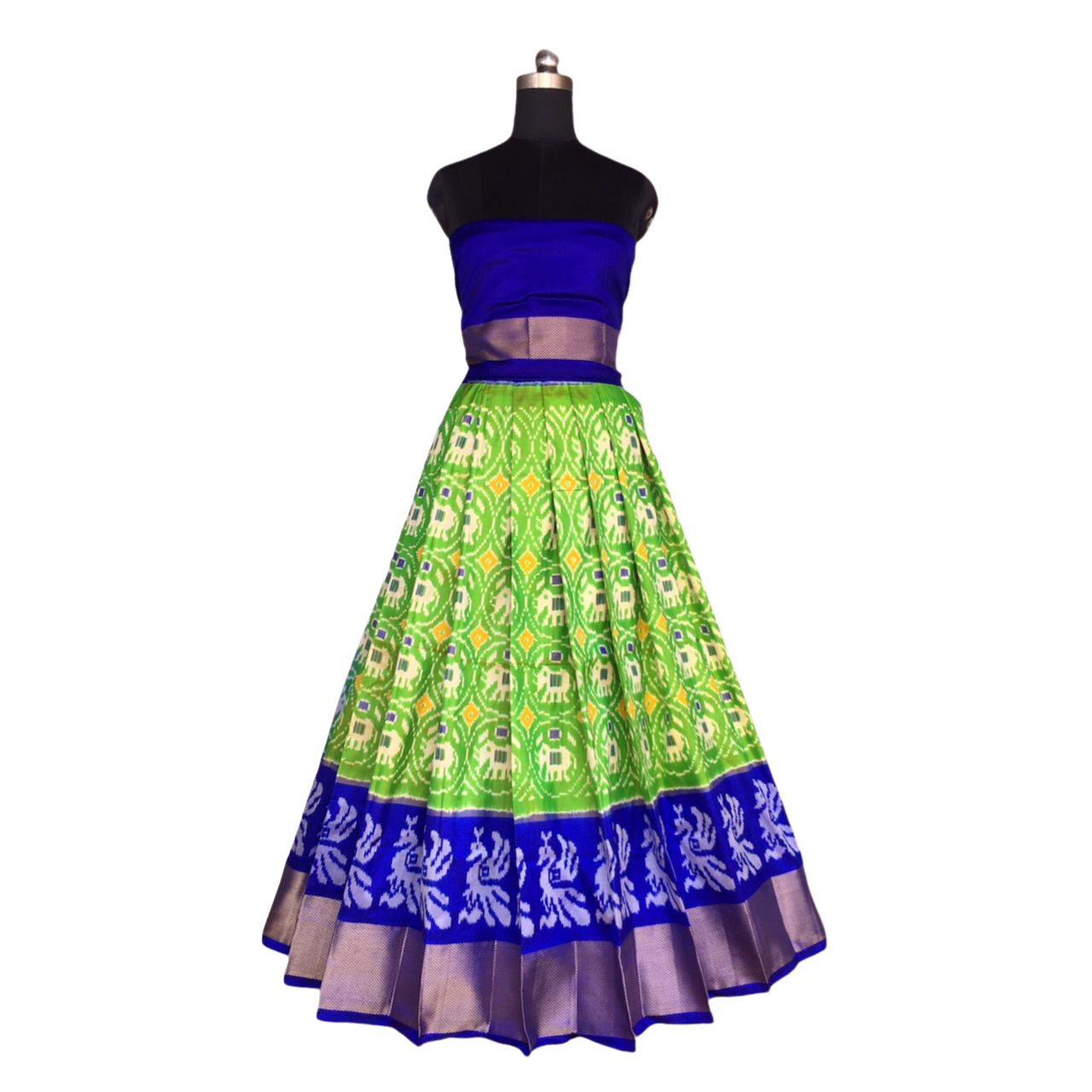 Blue and Green Ikkat Pure Silk Lehenga