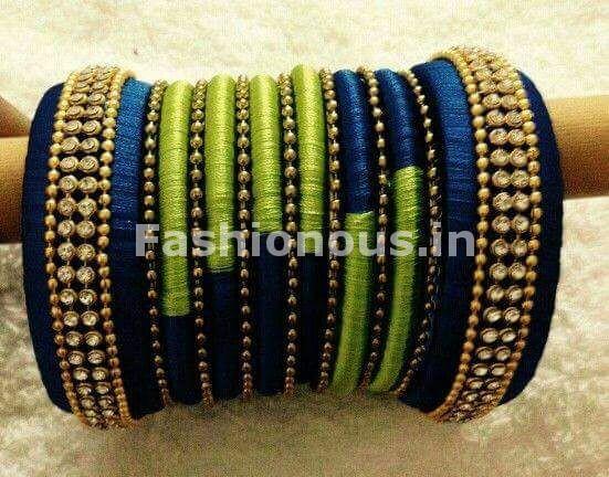 Blue and Green Silk Thread Bangle Set-STBS-012