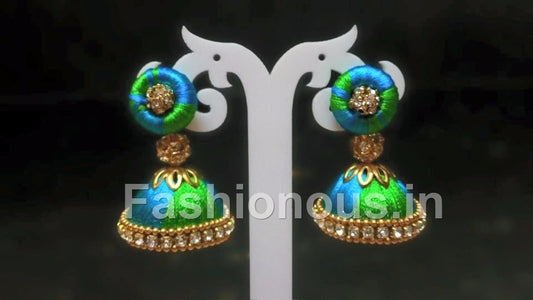 Blue and Green Silk Thread Jhumkas