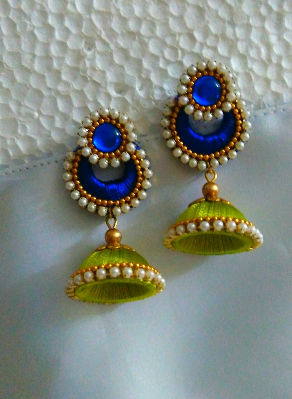 Blue and Green Silk thread Earrings – Fashionous