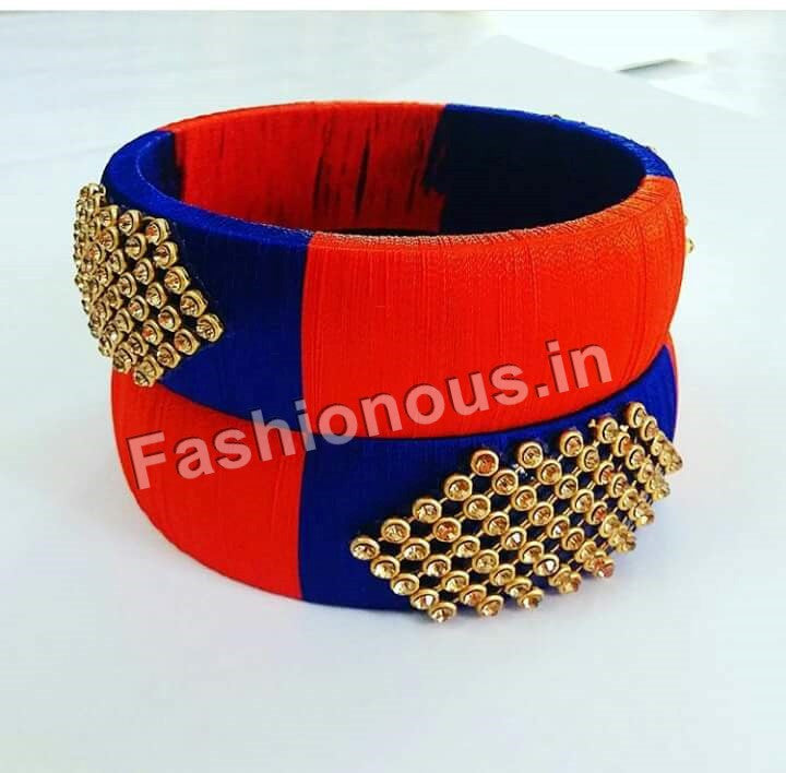 Blue and Orange Silk Thread Bangle pair