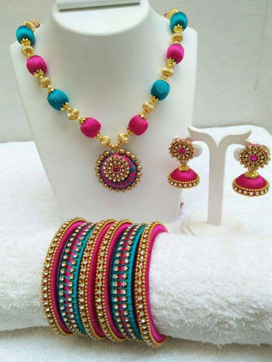 Dazzling Diva Silk Thread Jewellery Set - FSNSSTJ007