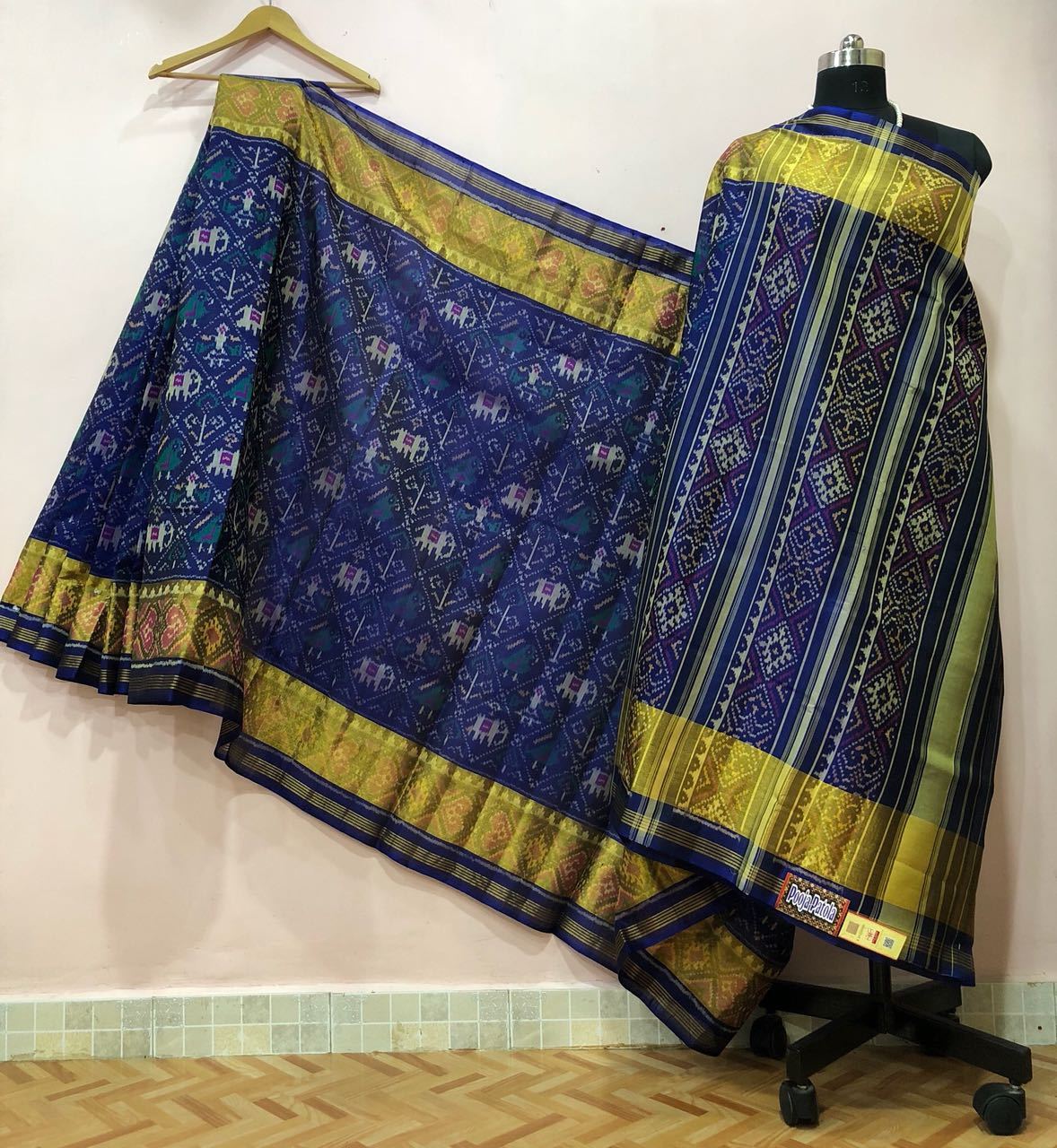 Blue with Diamond Elephant Designed Patola Silk Saree-PPSRE-025