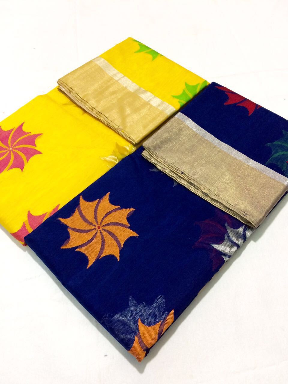 Blue with Muticolor Floral Designed Zari Border Chanderi Silk Saree