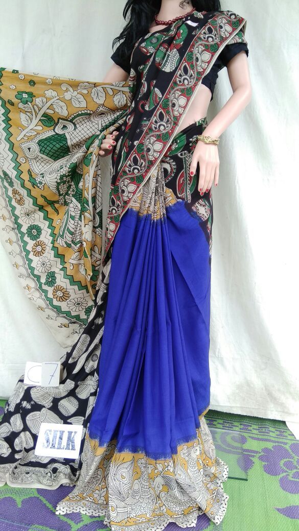 Blue with Patil Pallu Silk Kalamkari Saree-KALAMKARI-0006