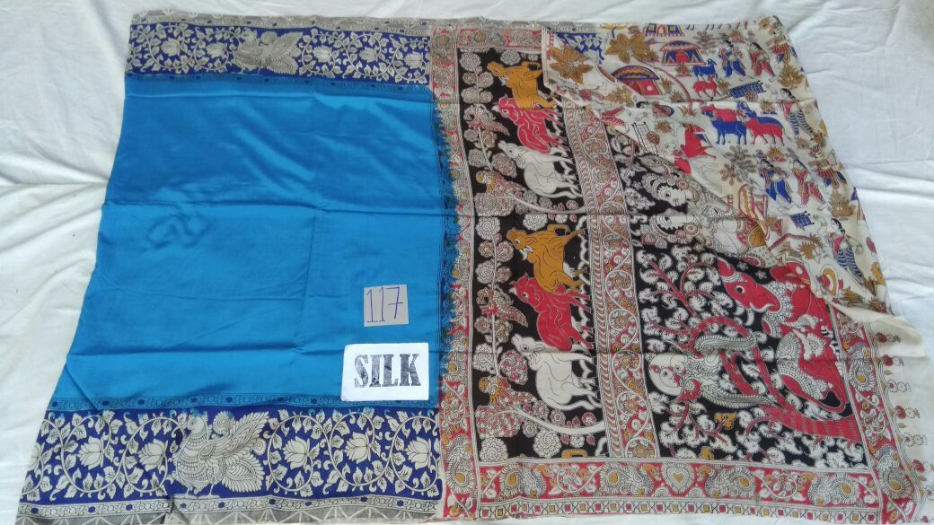 Blue with Patil Pallu Silk Kalamkari Saree-KALAMKARI-0022