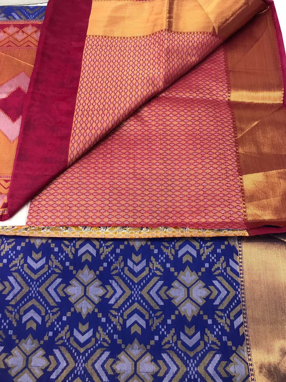 Blue with Rhombus Floral Banarasi Silk Saree-SRE-1108 heavy print dark blue coloured silk saree