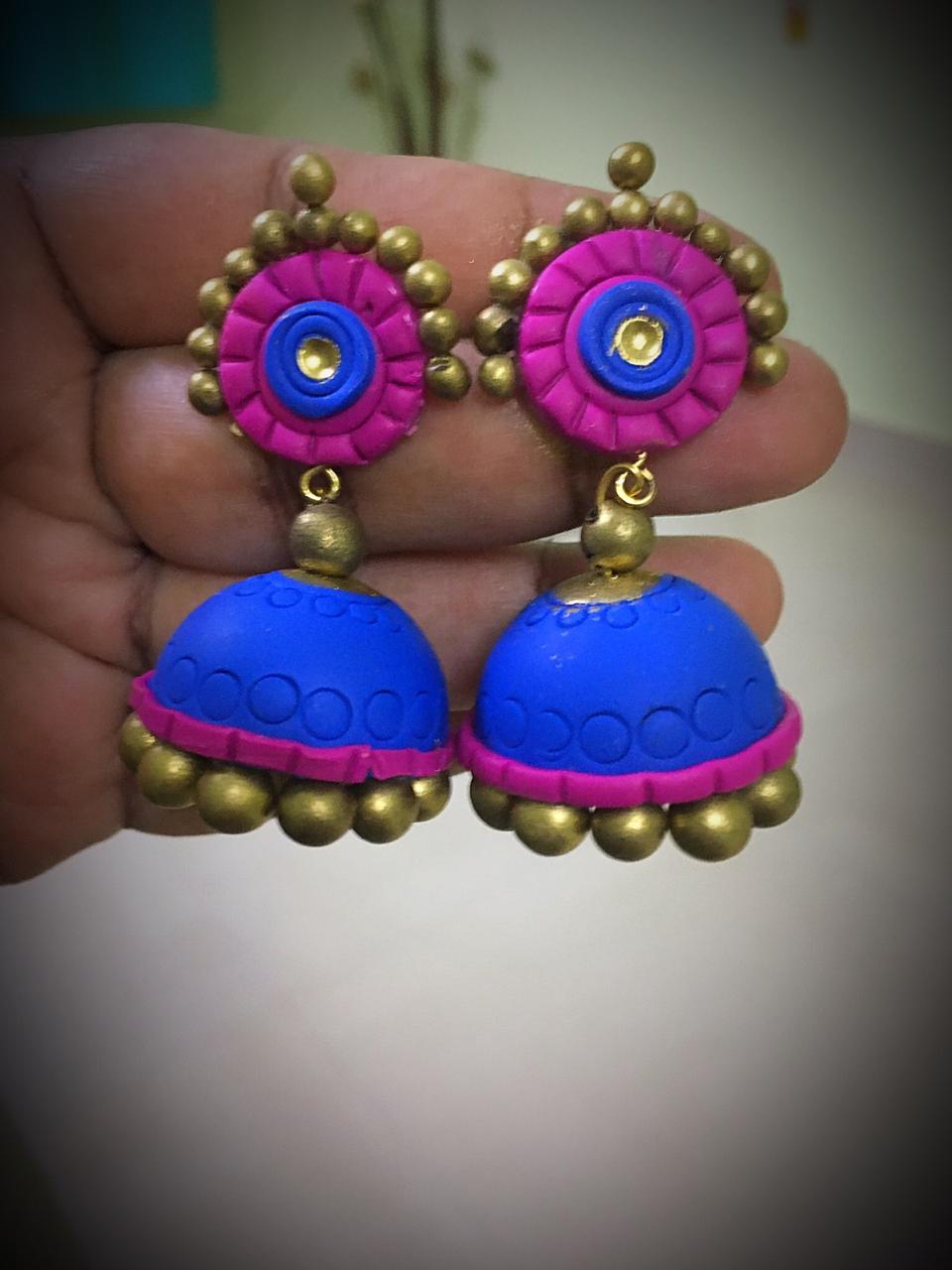 Sapphire Blue With Mustard Polymer Clay Jhumka