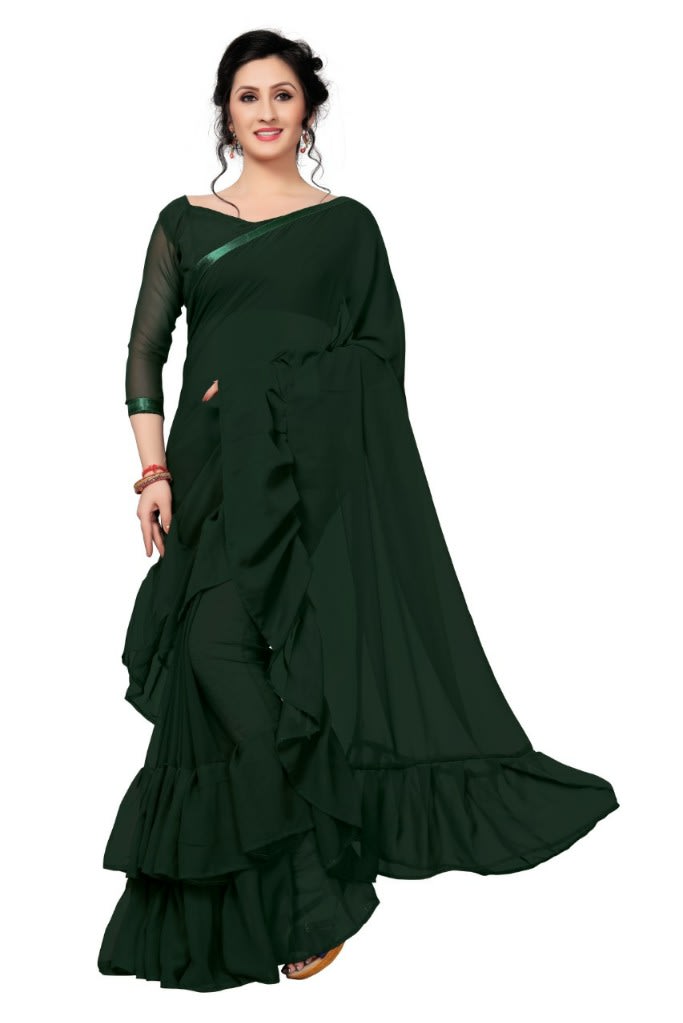 Bottle Green Ruffle Saree-RS011