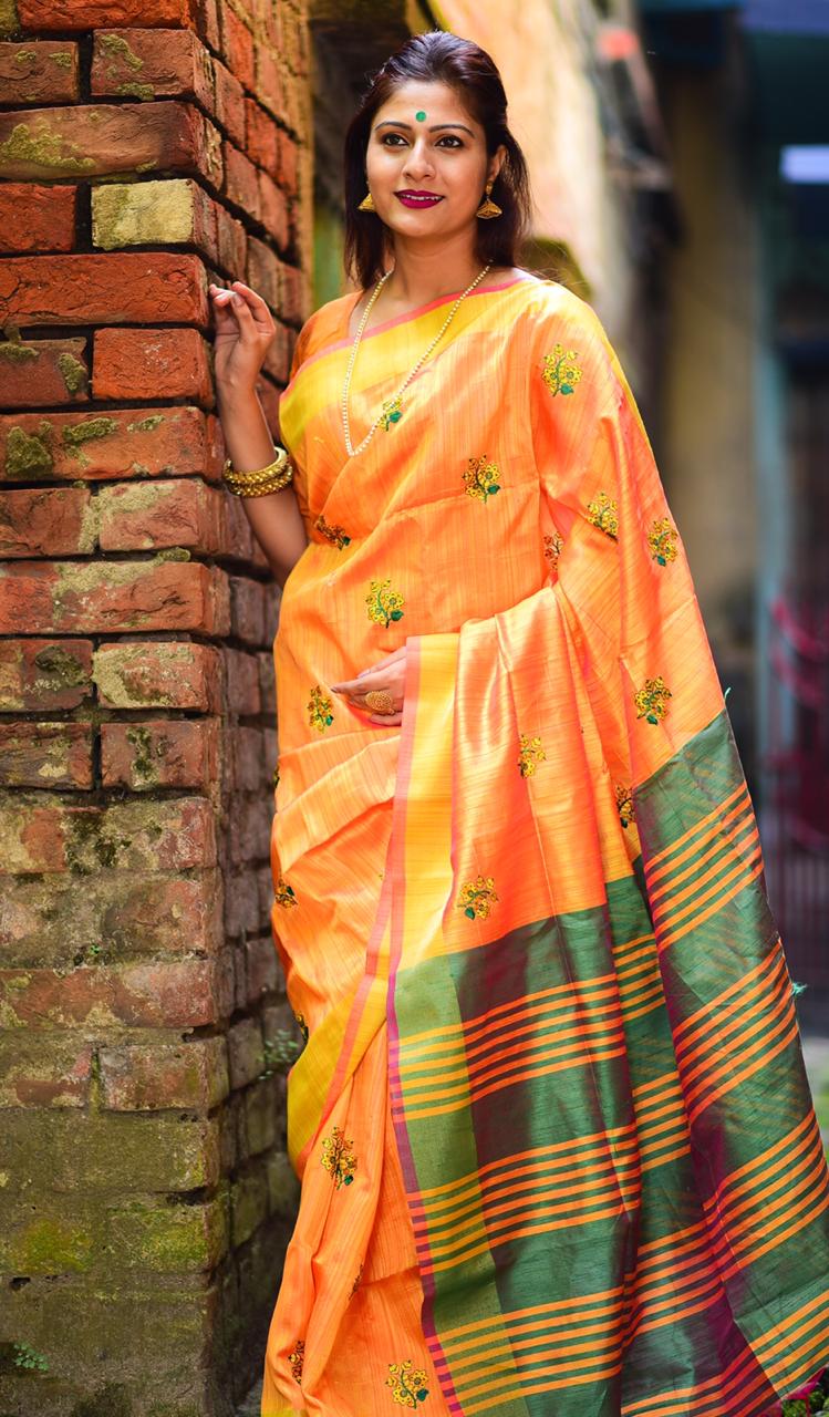 Golden Yellow Banglori Raw Silk Saree