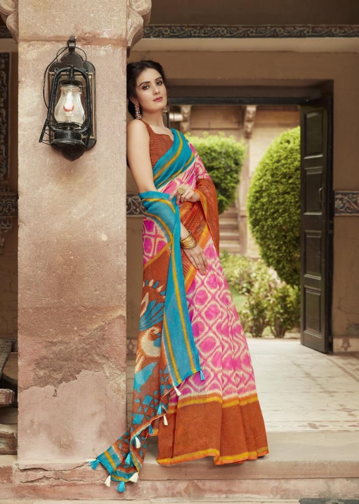 Brown and Pink Jute Saree-JS003