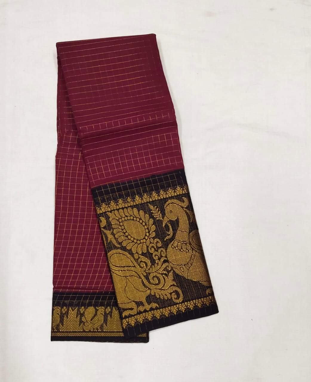 Brown with Black Madurai Sungudi Saree with Large Border