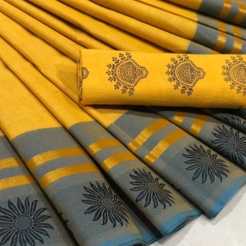 Chakra Border Sunshine Chettinad Saree-CS711