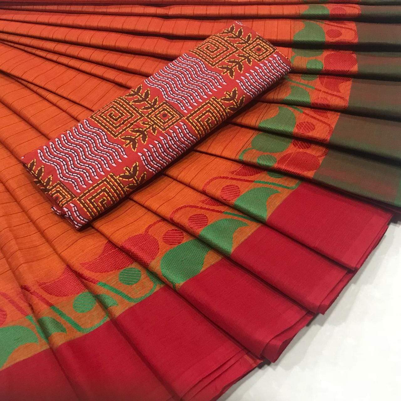 Chettinad Cotton Saree with Kalamkari Blouse-004