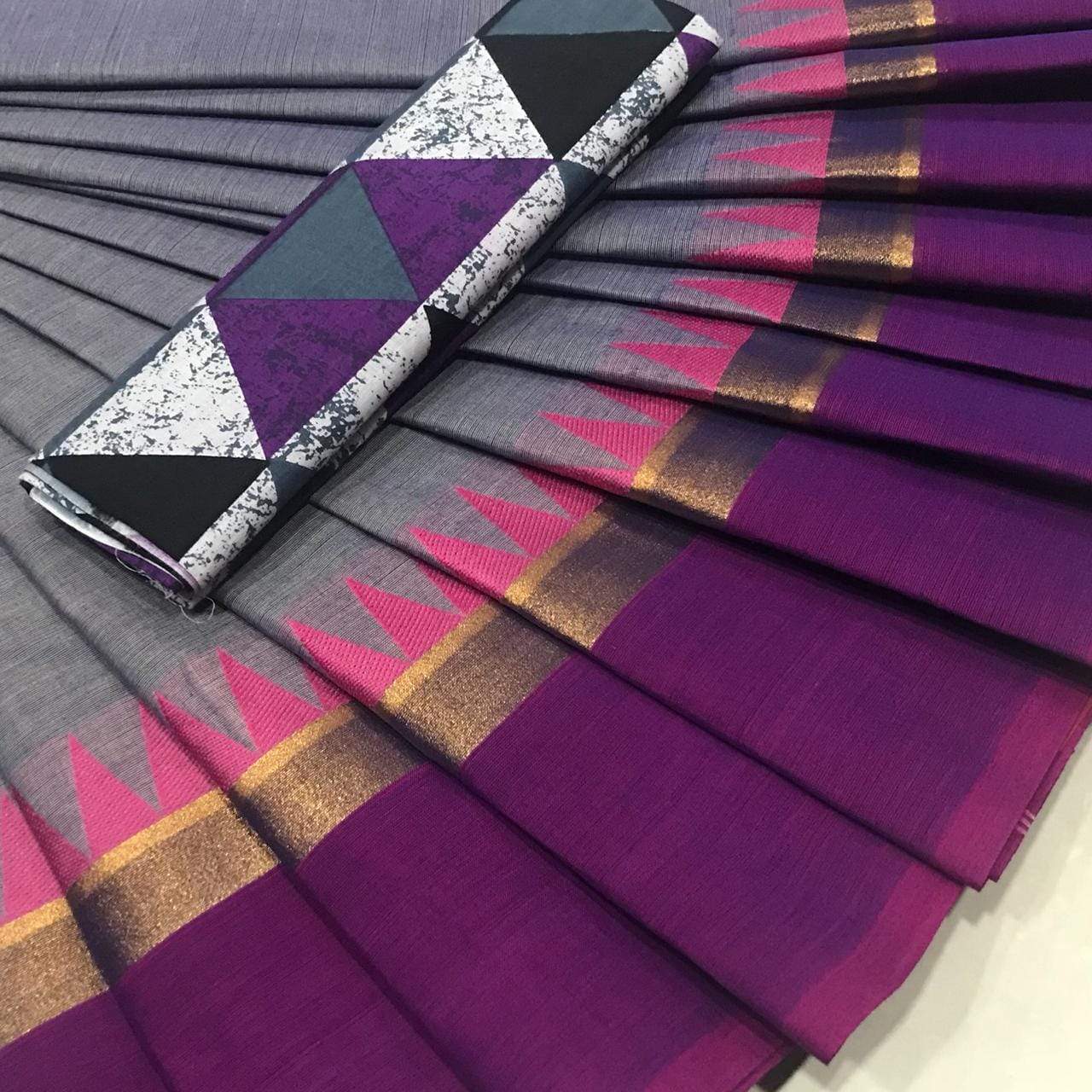 Chettinad Cotton Saree with Kalamkari Blouse-005