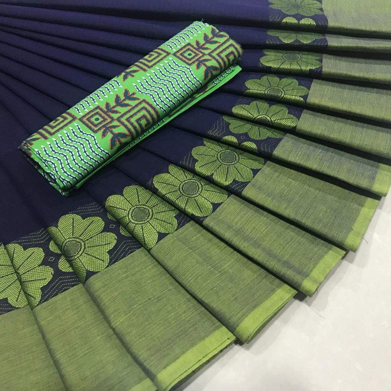 Chettinad Cotton Saree with Kalamkari Blouse-007