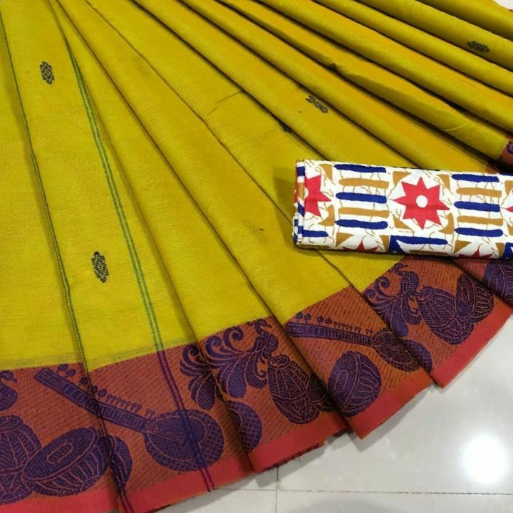 Pure Cotton Saree with Musical Instrument Motifs - CSH007
