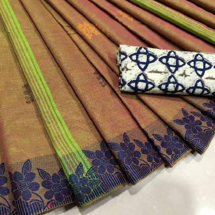 Trendy Cotton Saree with Floral Border - CSH018