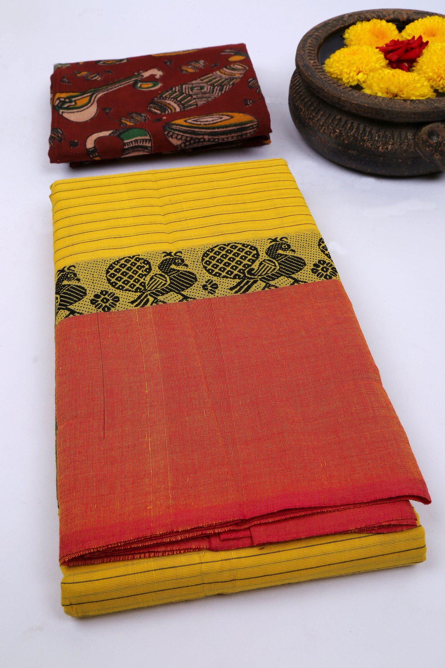 Chettinad Cotton Saree with Kalamkari Blouse-CHEDS033