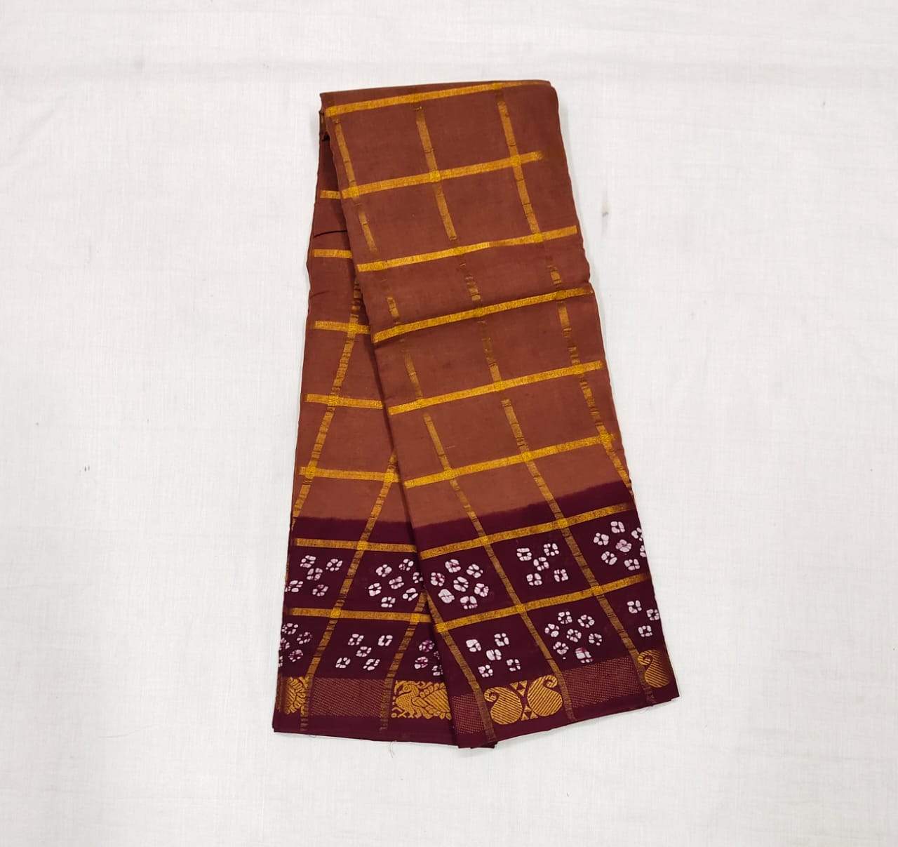 Chocolate Brown Sungudi with Bandhani Print Border