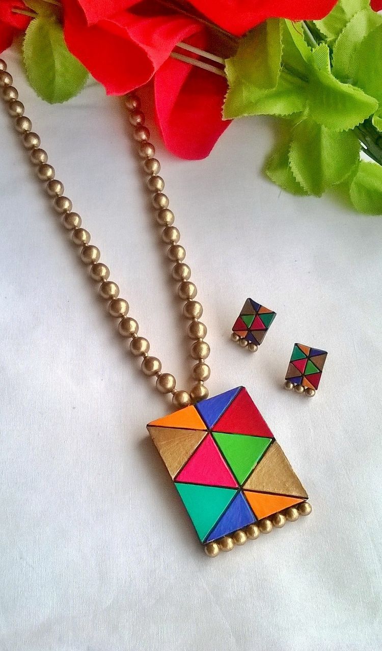 Multicolour Rectangular Terracotta Jewellery Set