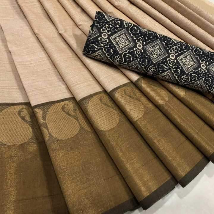 Cream Chettinad Saree With Brown Mango Motif Border -CS604