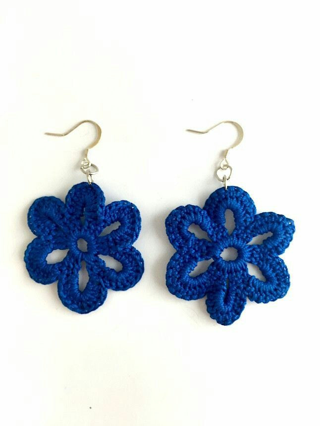 Dark Blue Color Floral Traditional Statement Crochet Earring Sets 