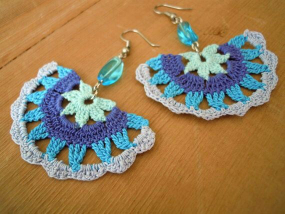Multi Color Half Moon Floral Traditional Statement Crochet Earring Sets
