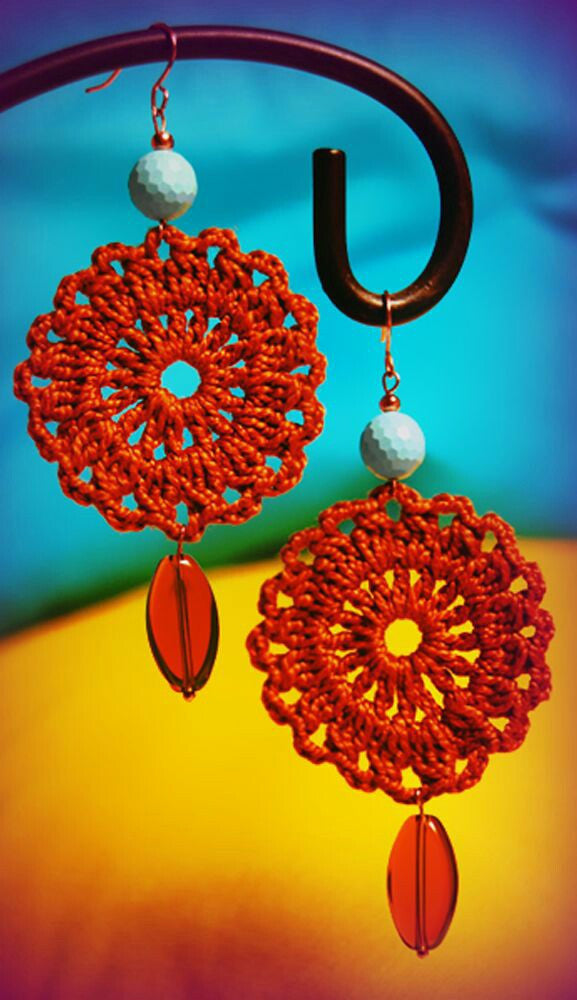 Red Color Floral With Red Beads Traditional Statement Crochet Earring Sets