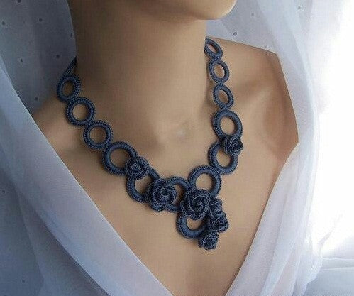 Tribal Crochet Jewellery Set in Circular Loops with Flowers